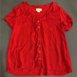 Maeve Red Cotton Ruffle Blouse